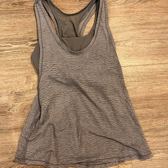 Lululemon Glide & Stride Grey Print Tank with Bra size 6 - Picture 3 of 5